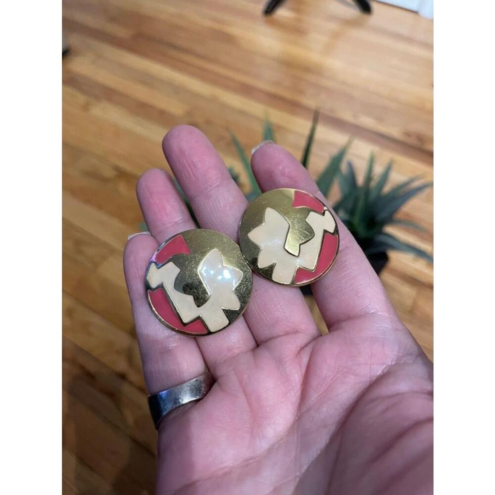 Geometric Enamel Lapel Vintage 80s Retro Pinup Rockabilly Domed post Earrings